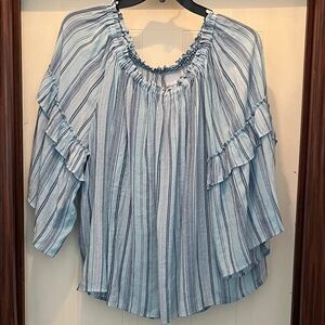 Striped Blue Ruffle Sleeve Top